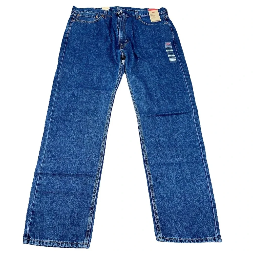 Levis 505 Jeans Men 40x32 Regular Fit Dark Blue Wash Denim Pants Adult CC4 - Picture 1 of 16